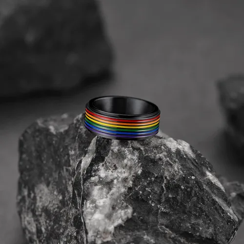 Miniatura 9 de FaithHeart LGBT - Anillos para ansiedad con diseño de arcoíris, acero inoxidableoro de 18 quilates chapado en oro de 18 quilates, joyería