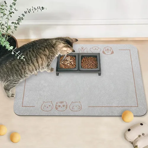 Miniatura 16 de YCT Alfombrilla de comida y agua para gatos para mascotas - Alfombrilla antideslizante súper absorbente para cuenco de perro con múltiples logotipos