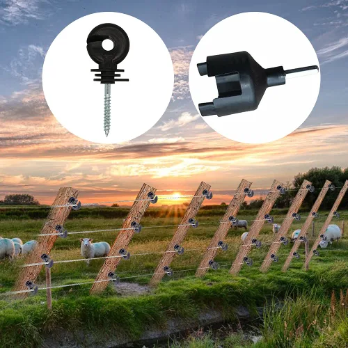 Miniatura 6 de 25 piezas de aislador eléctrico negro para valla, poste de anillo, aislador autorroscante, aislador de poste de madera que ahorra mano de obra y 1
