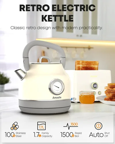 Miniatura 3 de Amaste Cafetera verde y hervidor eléctrico retro blanco