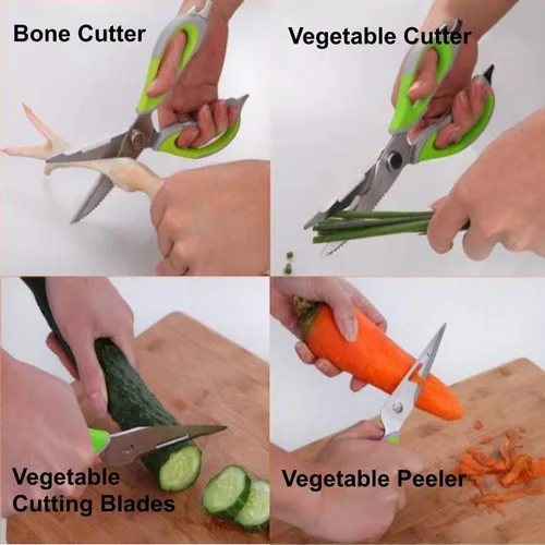 Miniatura 7 de Tijeras multifuncionales para alimentos de cocina, tijeras culinarias desmontables de acero inoxidable resistentes, tijeras 7 en 1 para el hogar