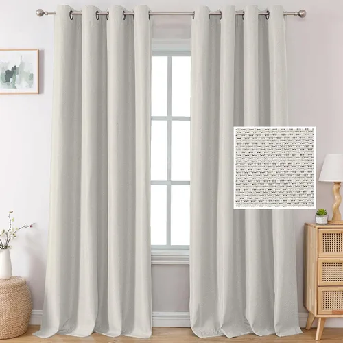 Miniatura 37 de H.VERSAILTEX Cortinas Opacas de Lino de 45 Pulgadas de Largo para Dormitorio/Sala de Estar con Aislamiento Térmico con Ojales, Cortinas con Textura
