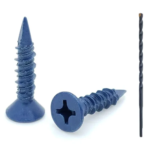 100 tornillos para hormigón Phillips con punta de diamante de cabeza plana de 1/4" x 1-1/4" para anclar mampostería, bloque y ladrillo (BCP492)