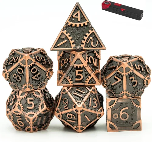Miniatura 22 de UDIXI Juego de dados de metal de 7 troqueles, juego de dados poliédricos DND para juegos de rol y otros juegos de mesa (cobre antiguo)