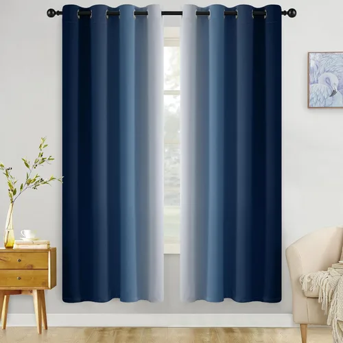 Miniatura 122 de COSVIYA Cortinas 100% Opacas Azul Degradado con Lazos Ajustables para Cocina Aislamiento Térmico Oscurecimiento de Habitación Cenefa con Bolsillo