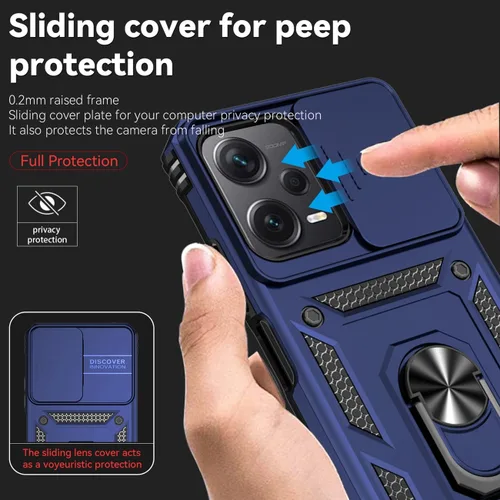 Miniatura 2 de Funda para Redmi Note 12, Poco X5 5G 22111317PG con protector de pantalla de vidrio templado y cubierta de cámara deslizante, anillo magnético