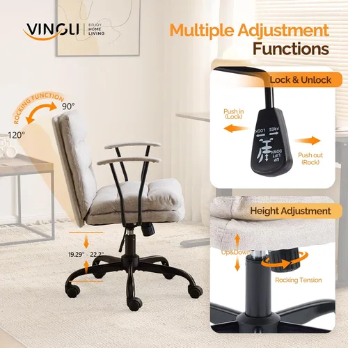 Miniatura 5 de VINGLI Sillas de Oficina Cómodas con/sin Ruedas, Base Dual, Reposabrazos Desmontables, Silla Ajustable y Giratoria Cómoda para Computadora, Uñas