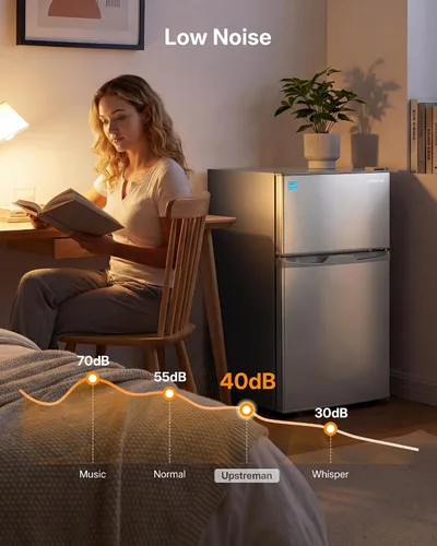 Miniatura 6 de Upstreman Mini refrigerador de 3.1 pies cúbicos con congelador, refrigerador pequeño de doble puerta, termostato ajustable, mini refrigerador