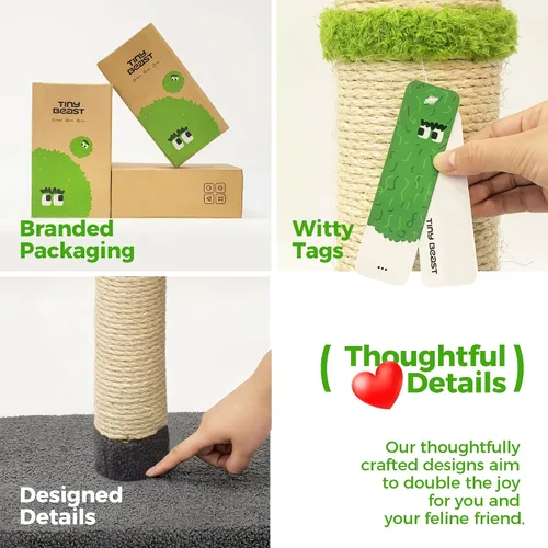 Miniatura 7 de TINYBEAST Rascador para gatos de 34 pulgadas de alto, rascador para gatos con cuerda de sisal natural, árbol para gatos con bola de juguete Gris
