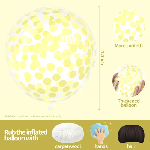 Miniatura 2 de 25 globos de confeti amarillo, globos de látex transparente de 12 pulgadas de grosor con confeti en el interior para fiesta de cumpleaños, baby