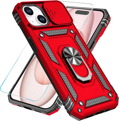 Miniatura 28 de SunStory Funda compatible con iPhone 15 con protector de pantalla HD, cubierta de cámara deslizante y soporte de anillo giratorio, [grado militar]