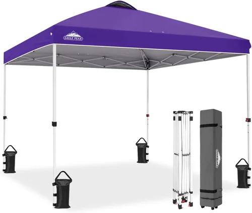 Miniatura 580 de EAGLE PEAK Tienda de campaña desplegable con bolsa de transporte con ruedas, 8 estacas, 4 cuerdas, 4 bolsas de peso, toldo de tienda de campaña