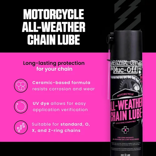 Miniatura 2 de Muc Off - Lubricante para cadena de motocicleta para todo clima, 400 mililitros - Spray lubricante para cadena de motocicleta premium - Formulado