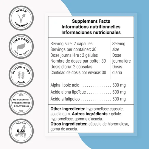 Miniatura 4 de Supersmart - Ácido alfa lipoico 500 mg por día - Antioxidante universal de alta potencia - Suplemento ALA Sin OMG y sin gluten - 60 cápsulas
