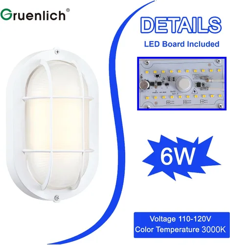 Miniatura 4 de GRUENLICH Luces de pared exteriores ovaladas de 8.5'', Luz de mamparo LED regulable, Iluminación para sauna y exterior, Clasificación ETL, 6W 600