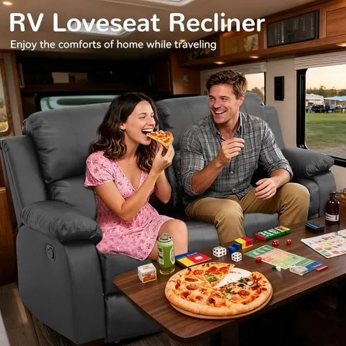 Miniatura 5 de Faux Leather Manual Recliner Sofa Set, 3 Piece Living Room Furniture Set, Loveseat Reclining Couch and 2 Recliner Chairs for RV Home Theater (Black)