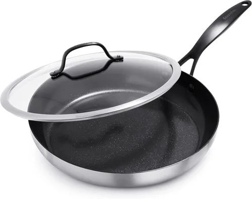 Miniatura 9 de GreenPan Venice Pro Noir - Juego de ollas y sartenes de cerámica saludable de acero inoxidable de tres capas, antiadherentes, mango negro mate, sin