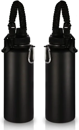 Miniatura 40 de Volhoply Botellas de agua aisladas en paquete de 2, 40 onzas, botella deportiva de acero inoxidable con asa de paracord y tapa con boquilla, taza