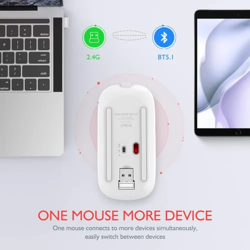 Miniatura 2 de Mouse inalámbrico Bluetooth para MacBook Air/Mac/Pro/portátil/computadora/PC, interruptor de modo dual recargable, mouse Bluetooth 5.2/3.0 y plateado