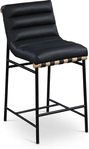Miniatura 16 de Meridian Furniture 846Black-C Burke Collection Modern Taburete de bar contemporáneo con cuero vegano negro suave, marco de metal negro mate