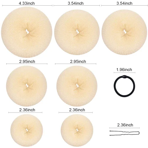 Miniatura 2 de TsMADDTs Juego para hacer moños estilo anillo, 7 moños dorados, 5 lazos para el cabello, 20 alfileres para peinados de moño