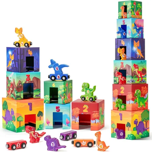 Miniatura 8 de Atoylink - Juguetes de clasificación y apilamiento para niños pequeños con autos magnéticos de madera y ayudantes comunitarios, bloques de números