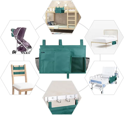 Miniatura 6 de Surblue Caddy Organizador colgante, Bolsa de almacenamiento para cabecera para literas y camas de hospital, Azul Turquesa, L R-Teal