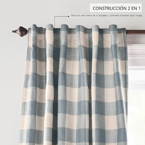 Miniatura 3 de Elrene Home Fashions Farmhouse Living Grainger Buffalo-Check Cortina Opaca para Ventana, Cortina para Sala de Estar y Dormitorio con Pestañas