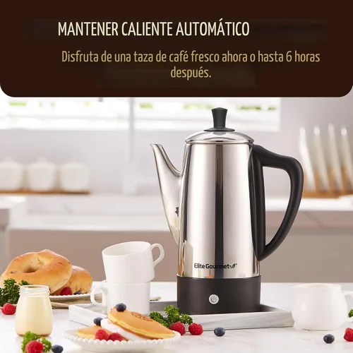 Miniatura 2 de Elite Gourmet Cafetera eléctrica de 12 tazas, filtro de acero inoxidable apto para lavavajillas, tapa y tubo, función mantener caliente, base