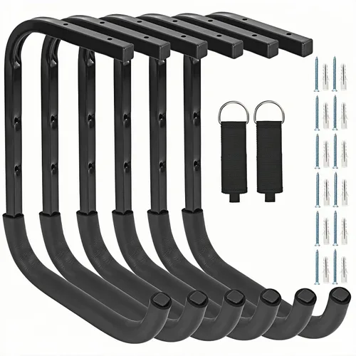 Miniatura 11 de 4 ganchos de garaje montados en el techo, estante de almacenamiento de garaje superior, perchas de escalera para herramientas de bicicleta de madera