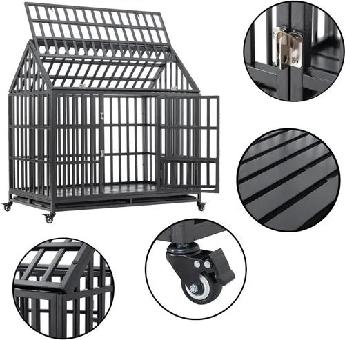 Miniatura 3 de Jaula grande para perros, jaula de hierro galvanizado resistente de 47 pulgadas para perros, muebles con puerta delantera, puerta superior y 4