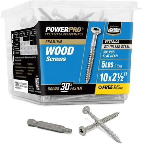 Miniatura 19 de Power Pro 48625 Tornillos para madera, #8 x 1, tornillos marinos de acero inoxidable premium, resistentes a la corrosión, acero inoxidable, tubo