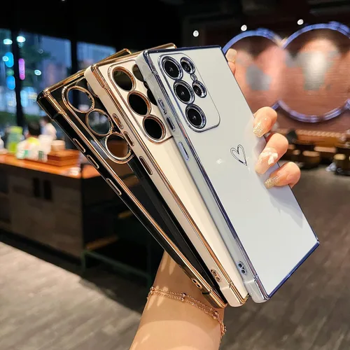 Miniatura 7 de ZTOFERA Funda diseñada para Samsung Galaxy S22 Ultra 5G, bonito borde chapado con patrón de corazones de amor con protección para lente de cámara