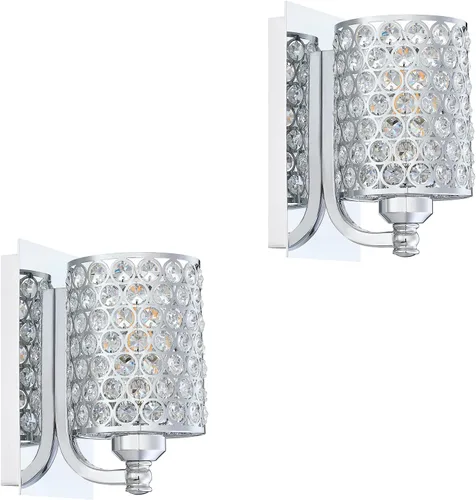 Miniatura 17 de Paquete de 2 lámparas de pared de cristal con acabado champán, lámpara de pared de estilo conciso moderno, pantalla de cristal poliédrico para baño