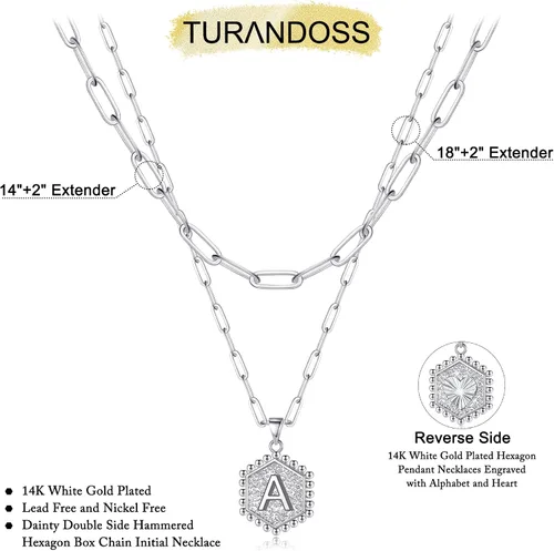 Miniatura 6 de Turandoss - Collares con iniciales en capas de plata para mujer, collar de cadena de clip chapado en oro blanco de 14 quilates, collar