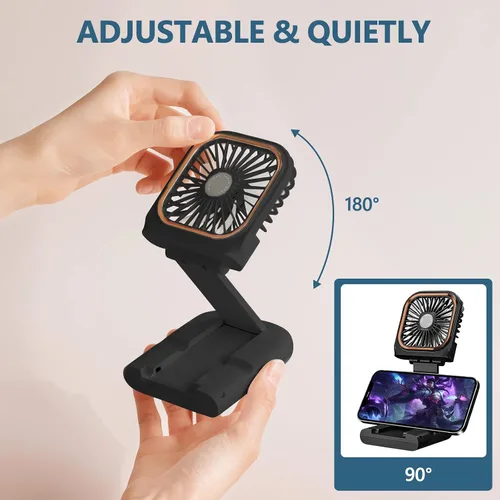 Miniatura 6 de Ventilador de mano portátil con soporte para teléfono, fuente de alimentación de 3000 mAh, ventilador de cuello recargable USB, ventilador pequeño