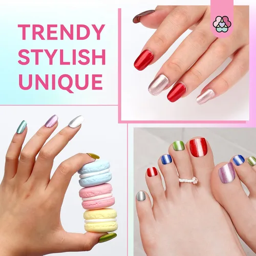 Miniatura 5 de SAVILAND Esmalte de uñas metálico con base y capa superior: Juego de esmalte de uñas cromado de 12+2 colores, con brillo espejo, holográfico, Cromo