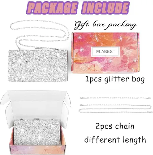 Miniatura 7 de ELABEST Glitter Evening Clutch Bag Rhinestone Two Side Handbag Crossbody Shoulder Purse Wedding Party for Women and Girls