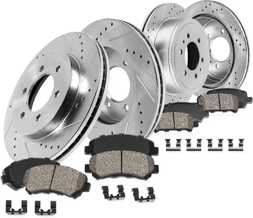 Callahan Brake Parts Kit de frenos delanteros y traseros para Ford F-150 2012-18 - Rotores de disco perforados y ranurados con pastillas de freno de