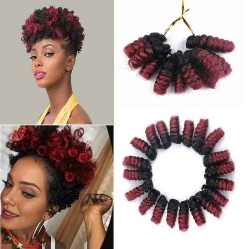 Miniatura 19 de Saniay - 3 paquetes de trenzas de ganchillo cortas trenzadas de ganchillo con espiral, rizos con espiral jamaicana, 20 mechones por paquete