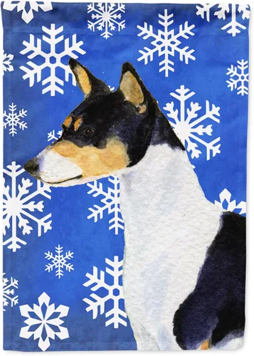 Miniatura 230 de Caroline's Treasures SC9374GF Bulldog English Snow flakes Holiday Garden Flag Buzón Bandera decorativa para patio exterior, patio, obras de arte