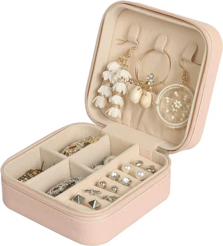 Miniatura 7 de Konelia Pequeño organizador de joyero, mini organizador portátil de joyería de viaje, caja de almacenamiento de anillos, aretes, collares, hijas