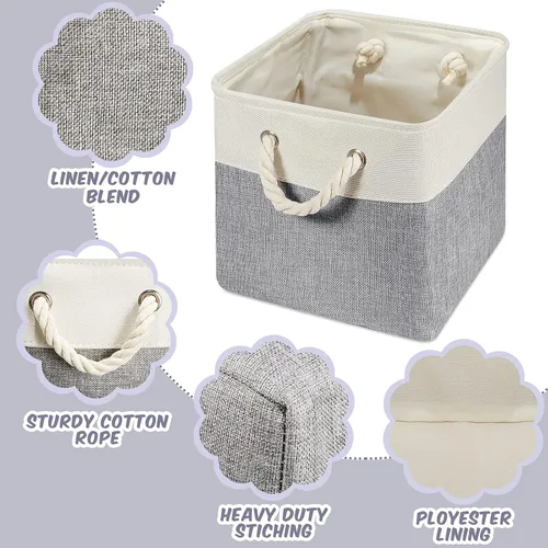 Miniatura 3 de Geiserailie 6 cubos de almacenamiento de tela de 11 x 11 pulgadas, canastas plegables con asas de transporte resistentes, cestas de mimbre