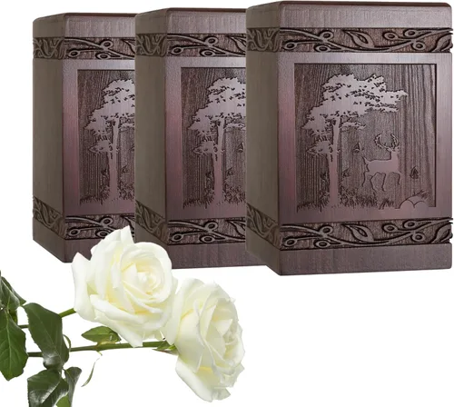 Miniatura 18 de Urnas de cremación para cenizas humanas adultas, masculinas y femeninas, cajas y ataúdes de madera tallada con mariposas para cenizas de hombres