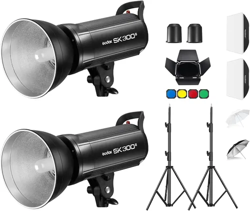 Godox 2 x SK300II Studio Flash Strobe Kit: 2.4G 600Ws Speedlite Flash Monolight con soporte Bowens para fotografía de estudio, fotografía de