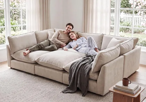 Miniatura 52 de Iroomy Oversized Modular Sectional Sofa, Chenille Cloud Couch, Deep Comfy Seat, 4-Seater Sofas, Couches, Living Room, Beige