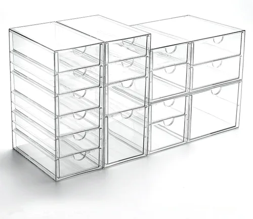 Miniatura 23 de Prsildan - Organizador de cajones acrílico para maquillaje con 3 cajones, almacenamiento transparente apilable para biberones, manualidades, joyas