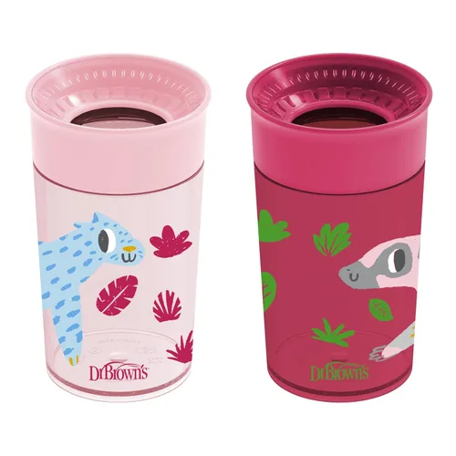 Miniatura 8 de Dr. Brown's Milestones Cheers 360 - Vaso de transición sin boquilla, apto para viajes y sin fugas, para bebés y niños pequeños, animales rosados +