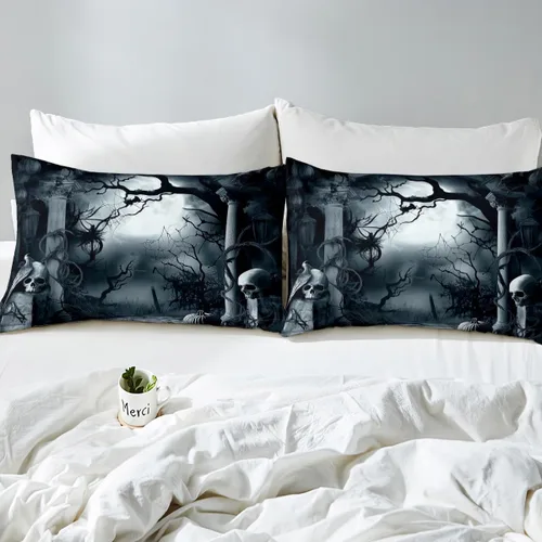 Miniatura 6 de Erosebridal Juego de ropa de cama con diseño de árbol de Halloween, tamaño matrimonial, funda de edredón gótica espeluznante para adolescentes