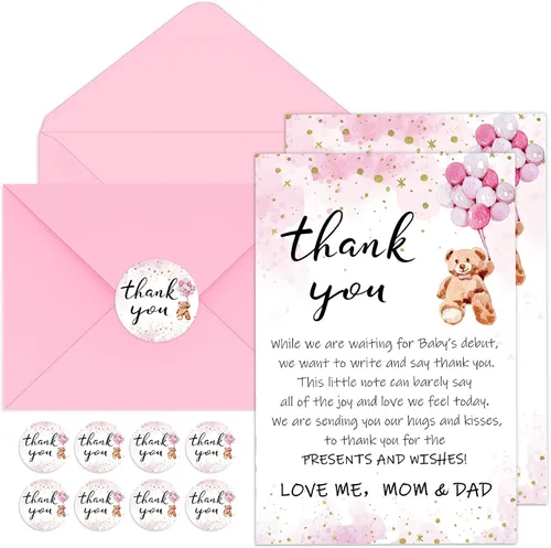 Miniatura 8 de Kisston 50 juegos de tarjetas de agradecimiento para baby shower de oso de 4 x 6 pulgadas, tarjetas de felicitación de oso con 50 sobres y Azul